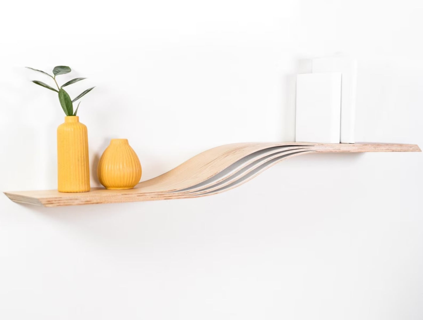 Curved Floating Shelf Wall Mounted, Modern Walnut Hanging Design Shelves, Wooden Oak Bracketless Shelves