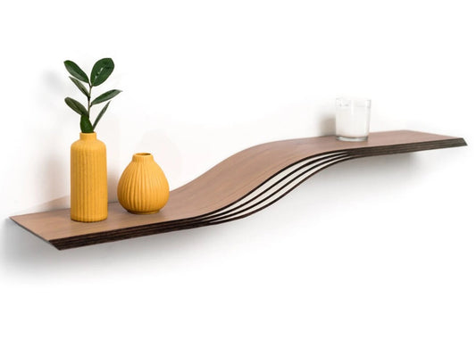 Floating wall book shelf, Oak wood shelves, wooden geometric wandregal modern unique handmade