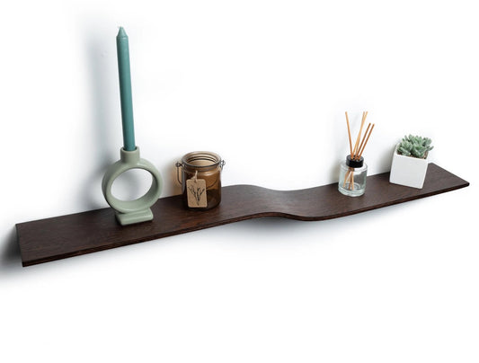 Floating Oak Shelf Wall Mounted, Wood Walnut Hanging Shelves, Curved Living Room Decor, Wooden Bracketless Etagere